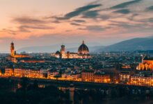 beautiful aerial shot of florence italy architecture in the evening