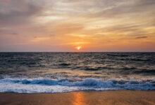 sunset beach and sea wave